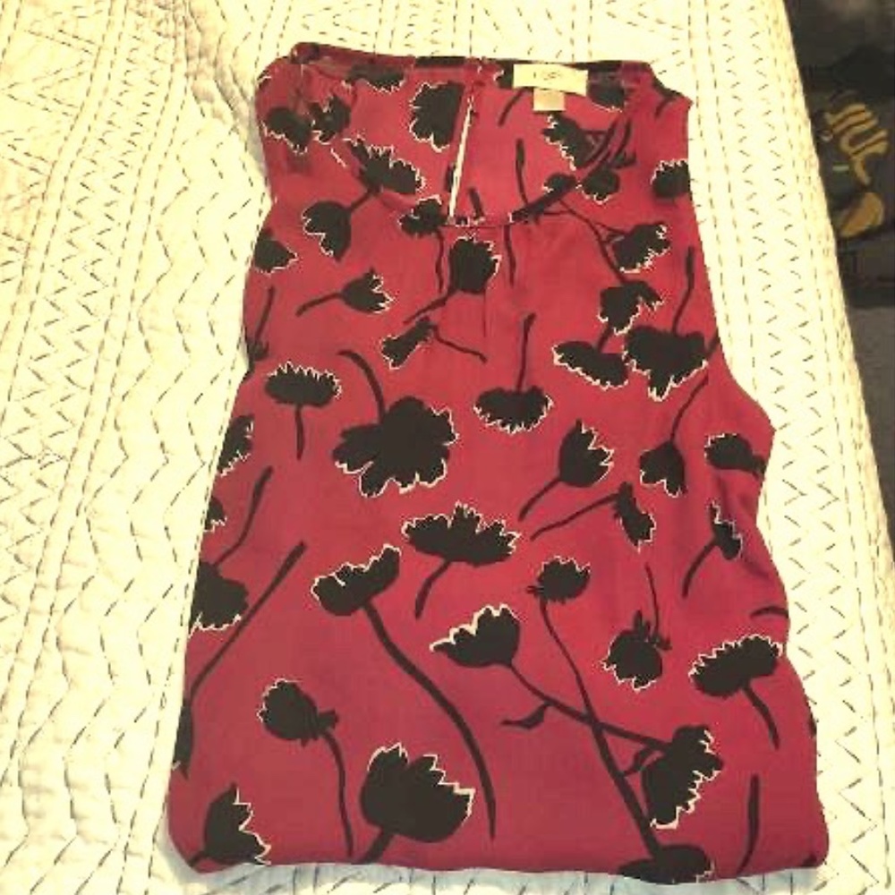 Loft floral pink black shell tank sz L